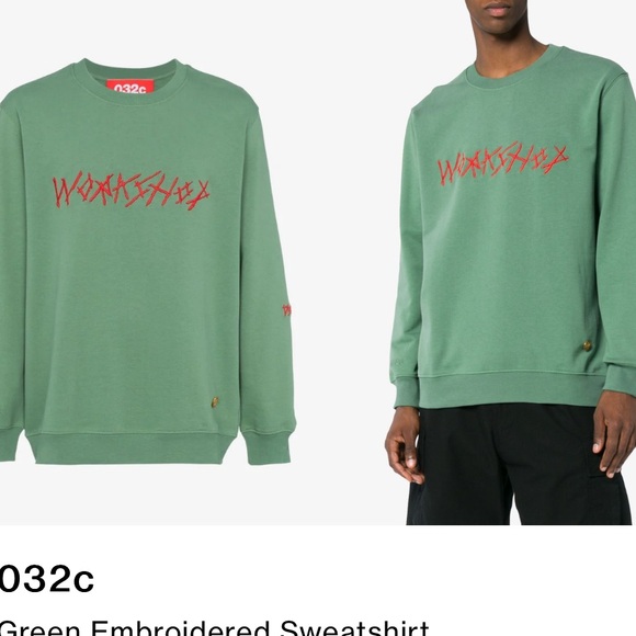 032c Green WORKSHOP Embroidered Sweatshirt Pullover Crewneck Men’s M - Picture 1 of 12
